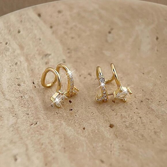 Pair Gold Non Piercing Rhinestone Star Clip on Earring Cartilage Jewelryt Gift - Picture 3 of 7